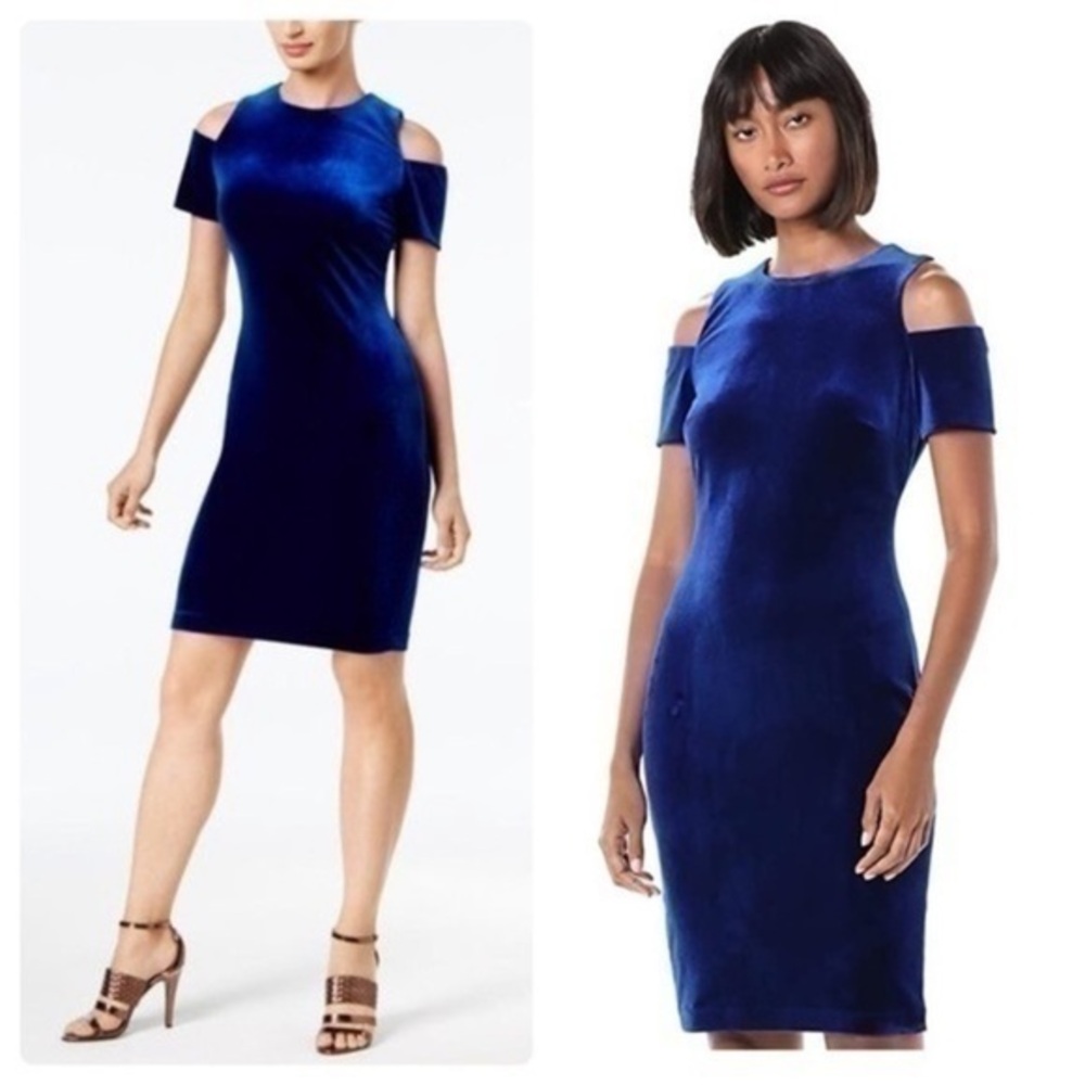 Calvin Klein cobalt blue velvet cold shoulder dress 2 E5